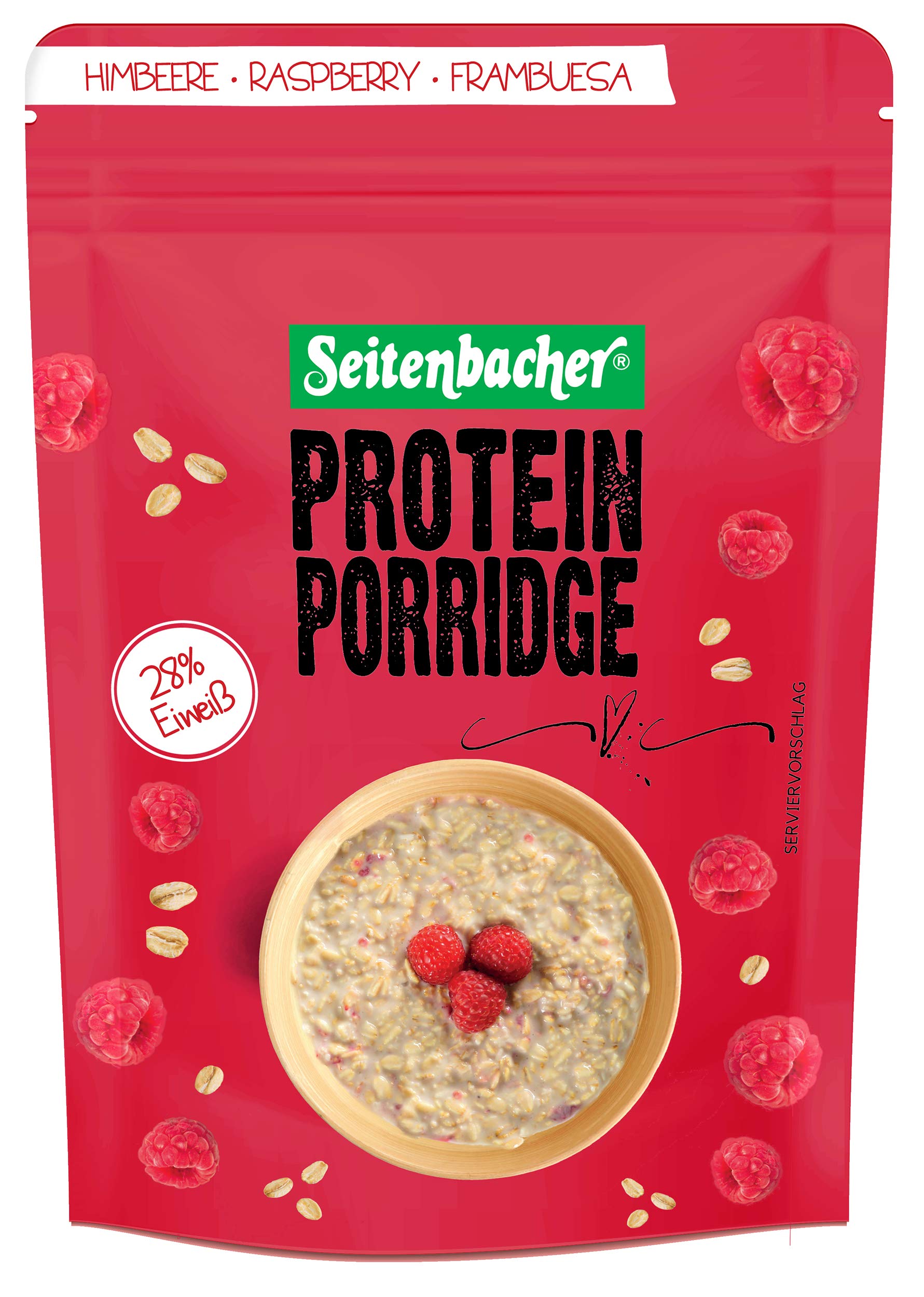 Seitenbacher Testpaket Protein Porridge I Schokolade I Himbeere I Frucht I Blaubeere I Eiweiß I Vollkorn I Hafer 2x4er Pack (2x4x500g)