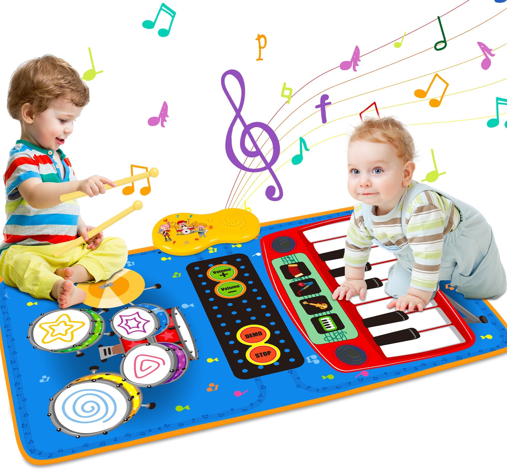 Baby 2 in 1 Musical Mats-Piano Keyboard & Drum for Toddlers-Early Education Portable Touch Musical Play mat-Learning Toys Gifts for 1 2 3 4 5+ Ages Baby Girls Boys Toddler
