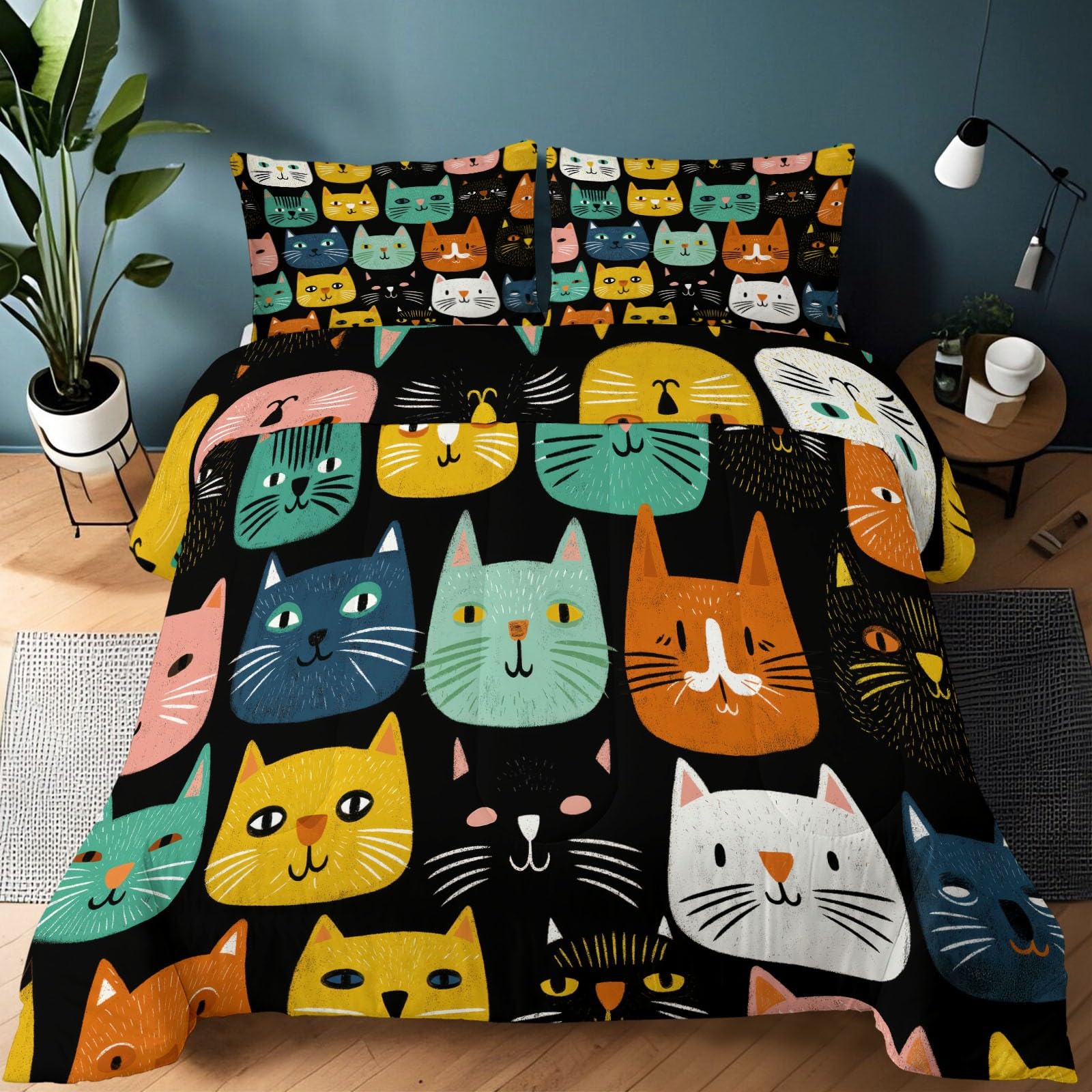 Couette imprimée 220x240 cm sans housse 4 saisons chat noir pour decoration chambre