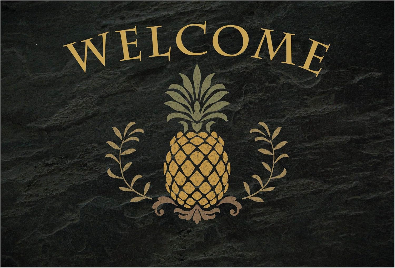 Pineapple Welcome Personalized Doormat - Black Custom Entry Door Mat with Name Printing on Durable 1/8" Thick Low Profile Entrance Mat, Indoor Outdoor, Non Slip Rubber Backing, Rectangular, 18x27