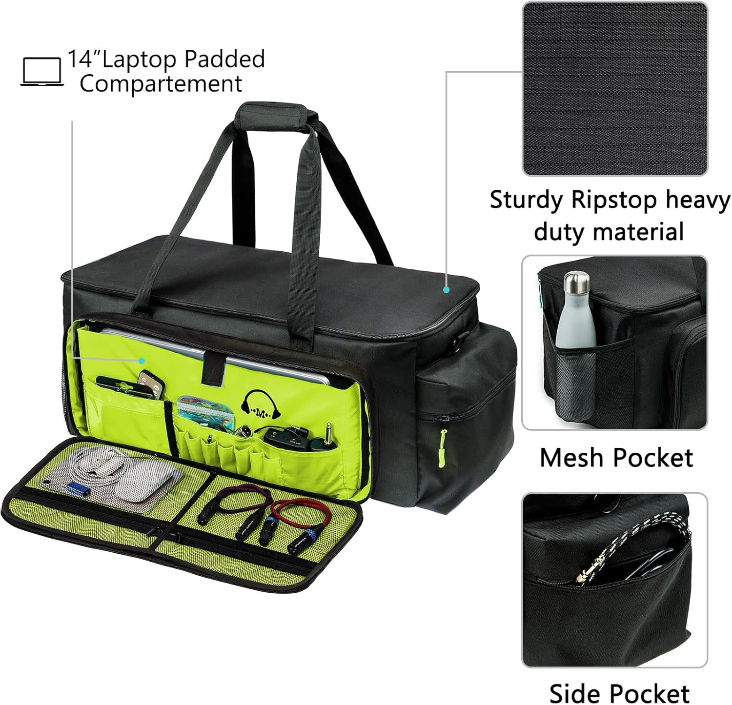 MYBAGZING Dj Cable Bag-24 Large Dj Cable File Bag-Dj Cabel Organizer Case-Travel Gig Bag-DJ Gear Bag for Dj Accessories-Dj Equipment Case with Padded Bottom and Divdiers