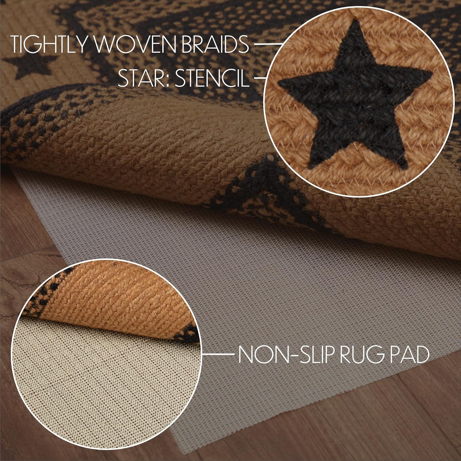 VHC Brands, Farmhouse, Jute, 36x60, Rect Rug, Stencil Stars Border w/Pad, Black