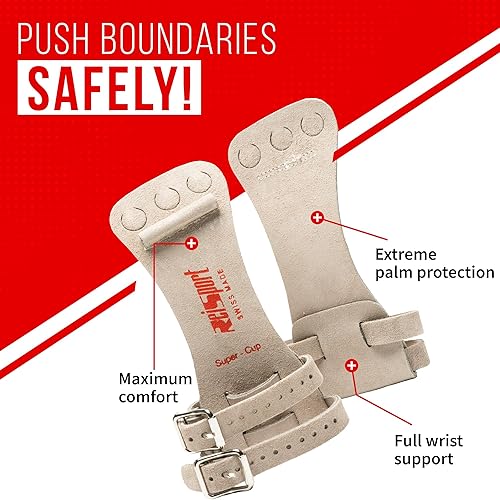 Miniatura 2 de Reisport Puños de gimnasia de barra alta para hombres, correas de cuero duraderas para un agarre seguro, empuñaduras para barras de gimnasia para