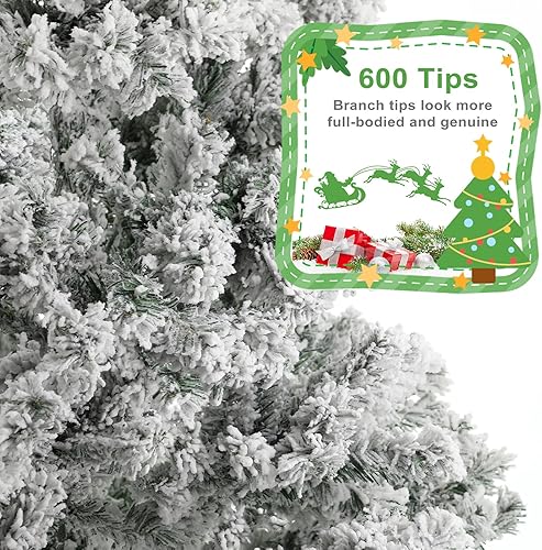Miniatura 5 de 1.8m Christmas Tree, White Flocked Artificial Christmas Decoration with Realistic Branch Metal Base and Easy to Assembly Seasonal Winter Farmhouse