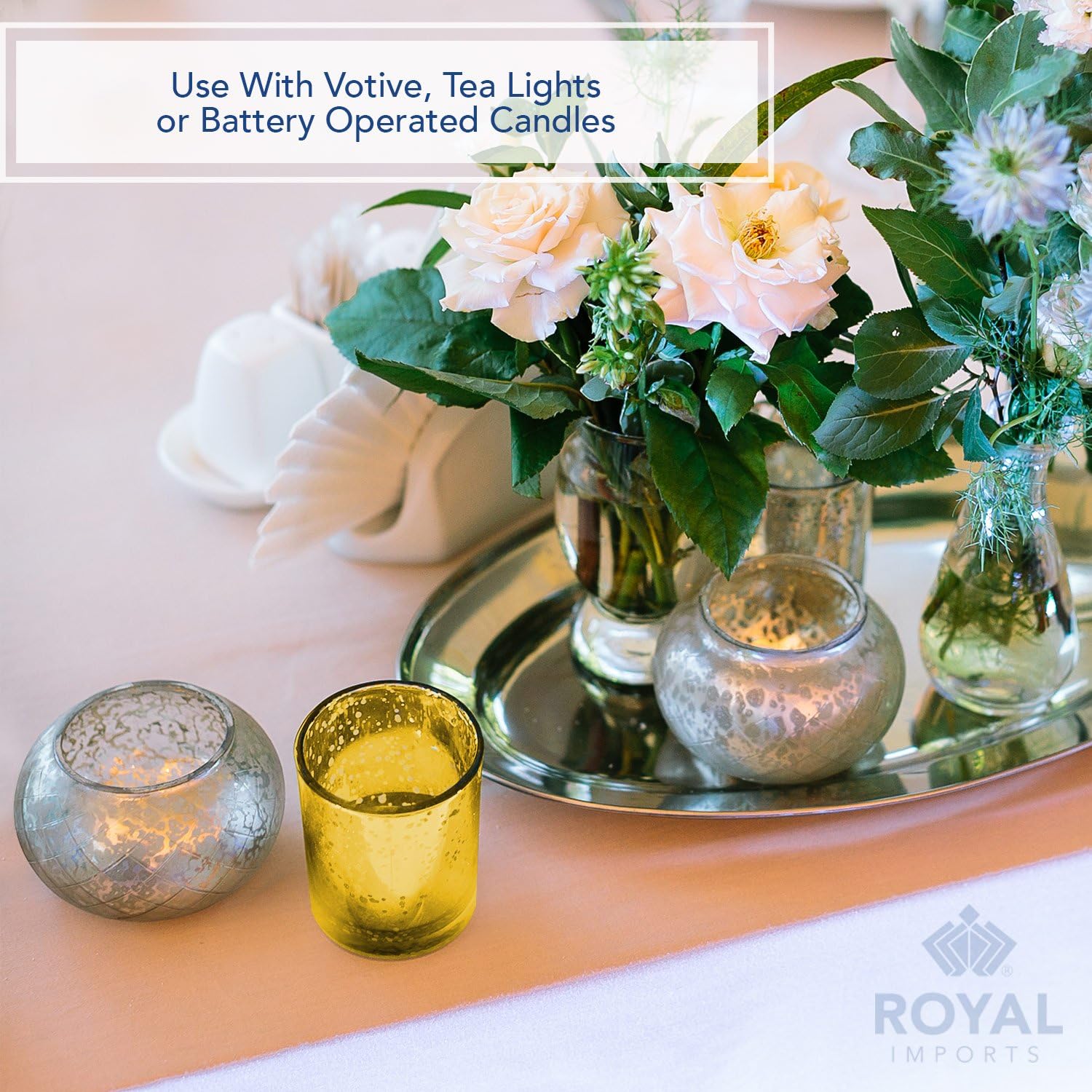 Royal Imports Gold Mercury Glass Votive Candle Holder, Table Centerpiece Tealight Decoration for Elegant Dinner, Party, Wedding, Holiday, Set of 24 (Unfilled)