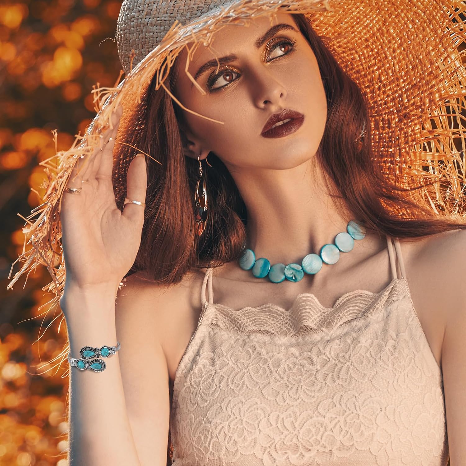 Highergo 3 Pcs Turquoise Bracelet for Women Bohemian Bracelet Western Bracelets Silver Cuff Bangle Fashion Jewelry - Image 6