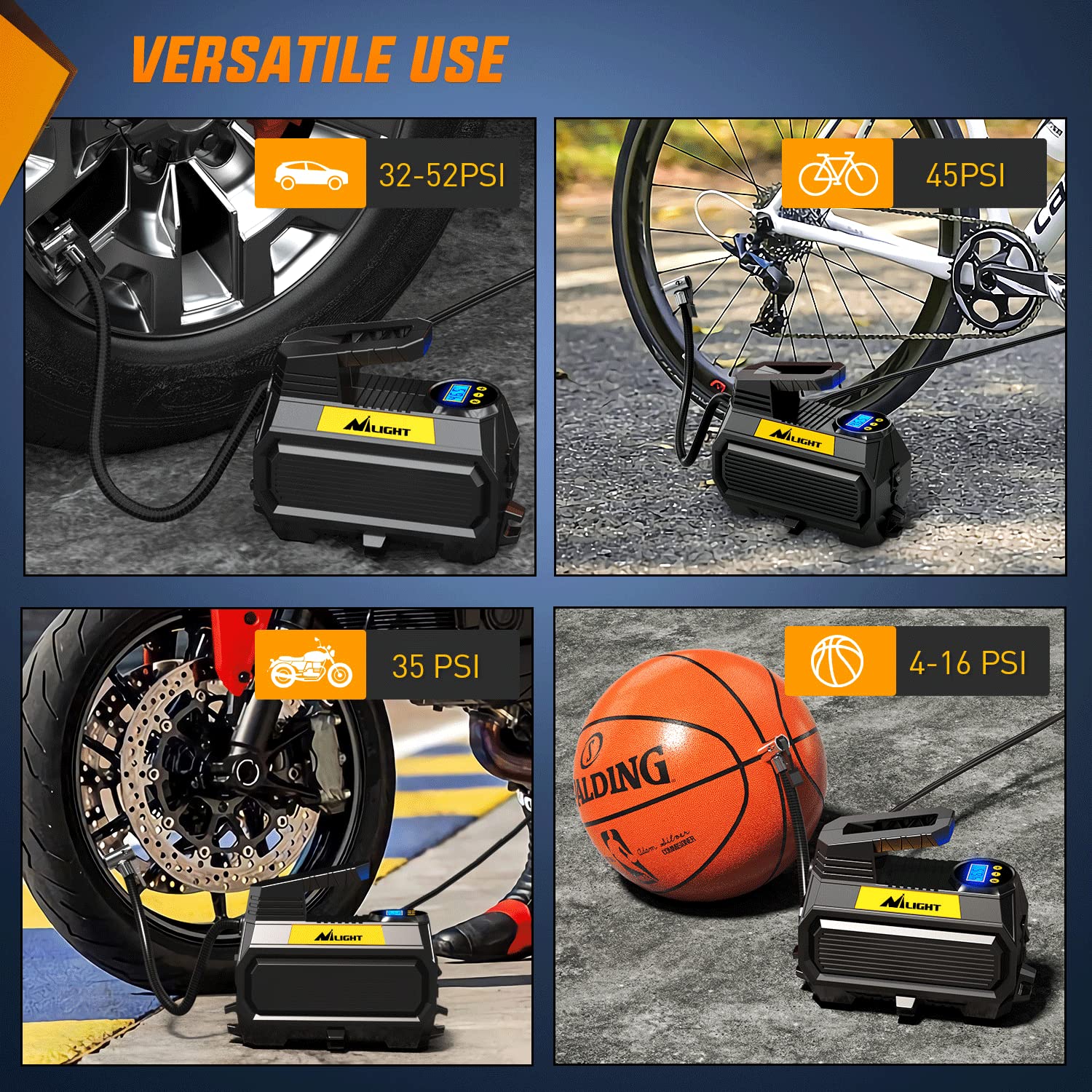 Nilight Tire Inflator Air Compressor Portable Air Pump for 12V DC Car Tires with Digital Pressure Gauge 150PSI Auto Tire Pump with LED Light for Cars ATVs Bicycles, 2 Years Warranty