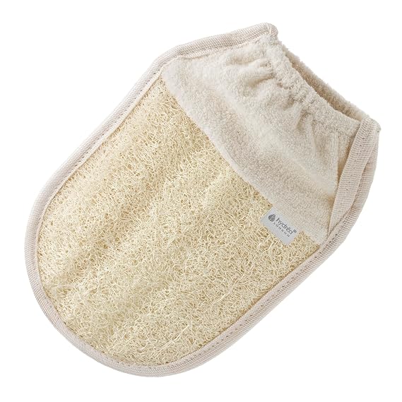 Hydrea London Exfoliating Glove - Organic Egyptian Shower Loofah & Dual-Sided Face Glove Exfoliator - Body Scrubber for Men & Women, Dead Skin Cell Remover, Bath Scrub for Deep Exfoliation & Detox