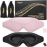 BeHoomi Sleep Mask, 2 Packs Premium Eye Mask for Sleeping, Total Blackout, Superior Soft Comfort, Upgraded 3D Ergonomic Designed Sleeping Mask for Home, Office, Travel, Meditation, Yoga, Black & Pink