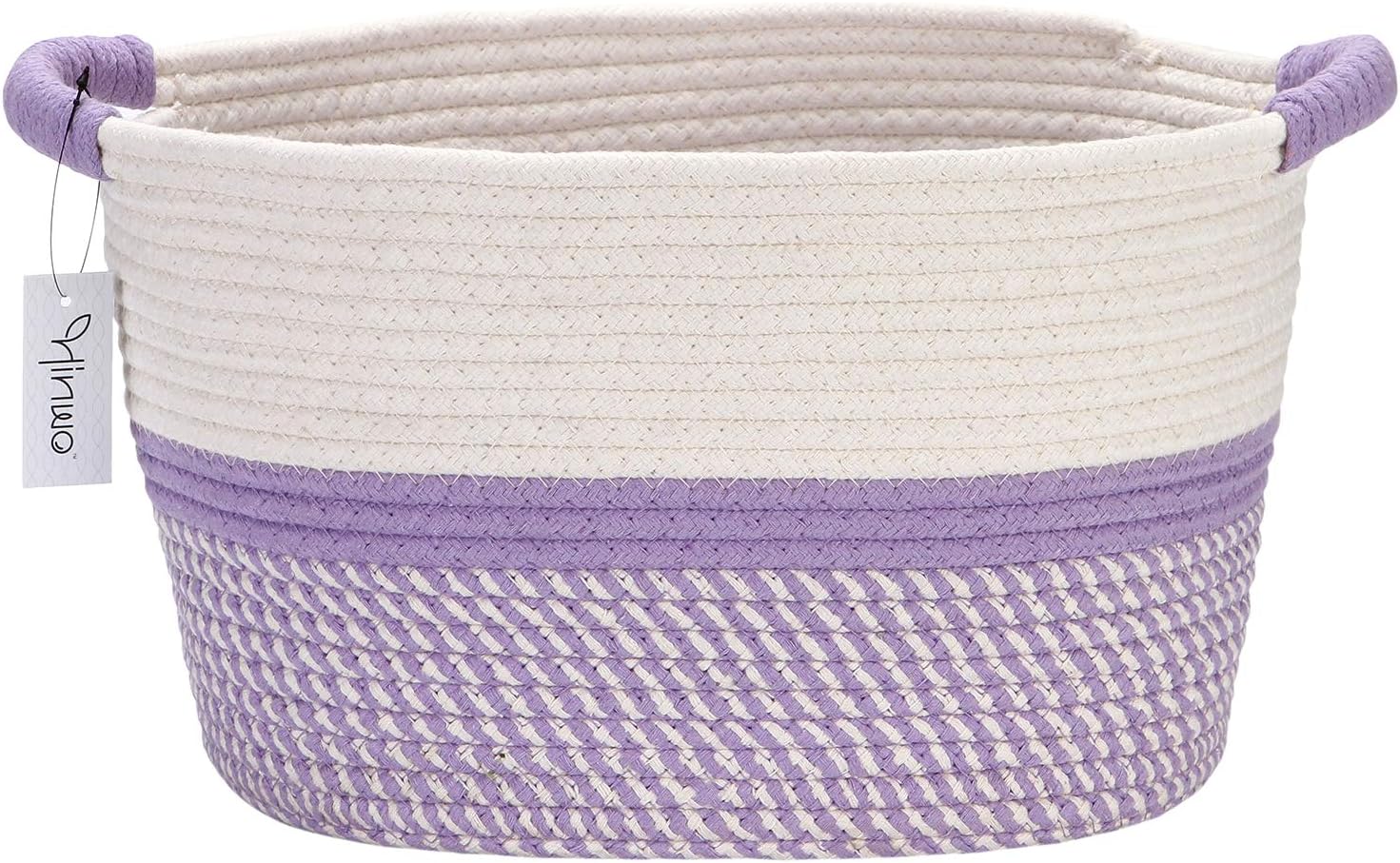 Hinwo Oval Woven Cotton Rope Storage Basket with Handles, Lavender