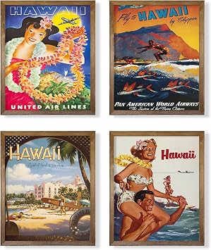 Vintage Hawaii Wall Art Decor - Beach Aesthetic Room Decor - Tropical Pictures - Travel Poster - Retro Surfing Wall Art - Hawaiian Prints - 50s 60s Themed Art Set - Summer Salt Poster, Tiki Bar Decor