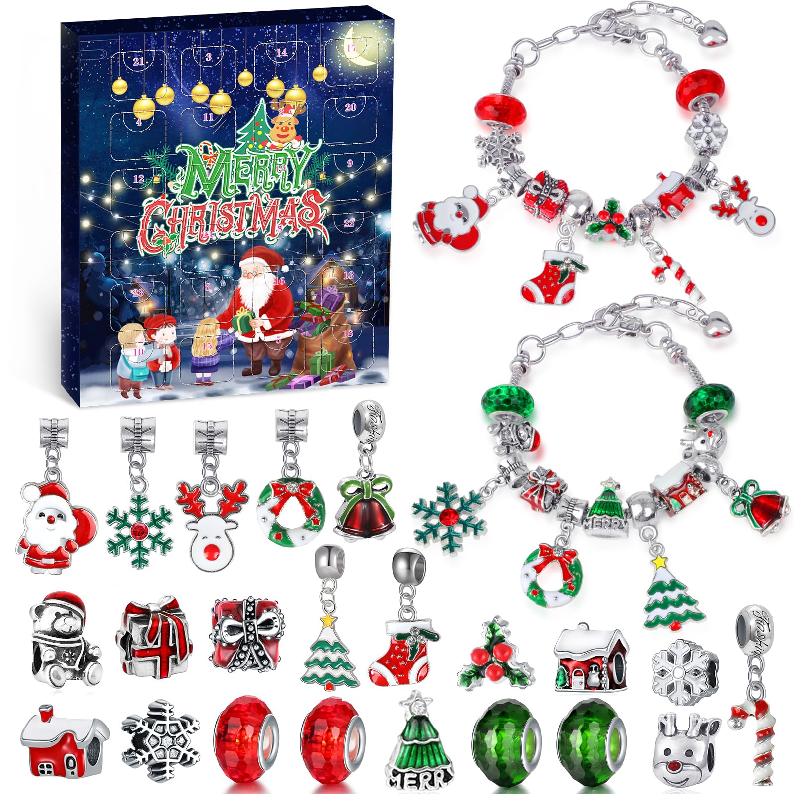 WEVOL Calendario Avvento 2024 Bambina, Calendario dell'avvento Gioielli Natale Ragazze Kinder, Calendario Avvento Braccialetti con Ciondoli Regalo di Natale Bambini Ragazze 5 6 7 8 9 10 11 12 13 Anni
