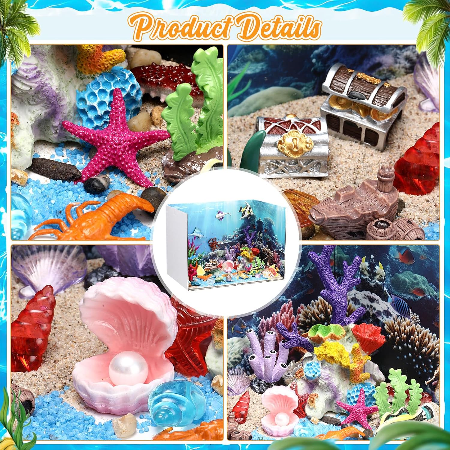 Leinuosen 62 Pcs Diorama Kit Diorama Supplies Include Animals Figures Model Tree Shells Light Watercolor Painting Set with Gift Box for Adult Birthday Party Favor Crafts (Ocean Style)