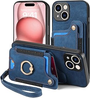 ONV Magnetic Wallet Case Compatible with O PPO A16K - Lanyard Case with Card Holder [RFID Block] Anti-Shock Cash Pocket Metal Ring Standfunction Cover for O PPO A16K [D4] -Blue