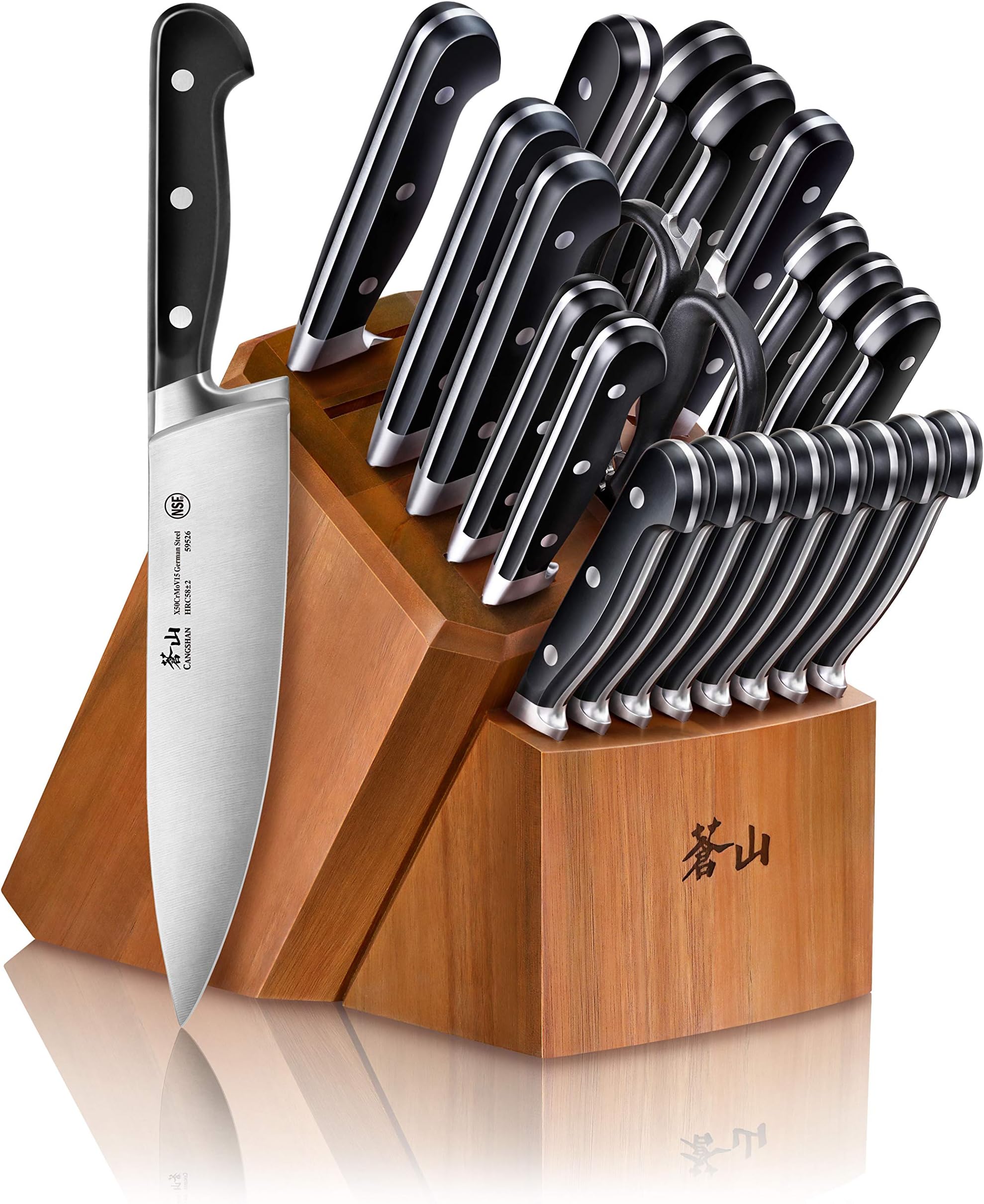 V2 Series 1024128 German Steel Forged 23-Piece Knife Block Set, Acacia