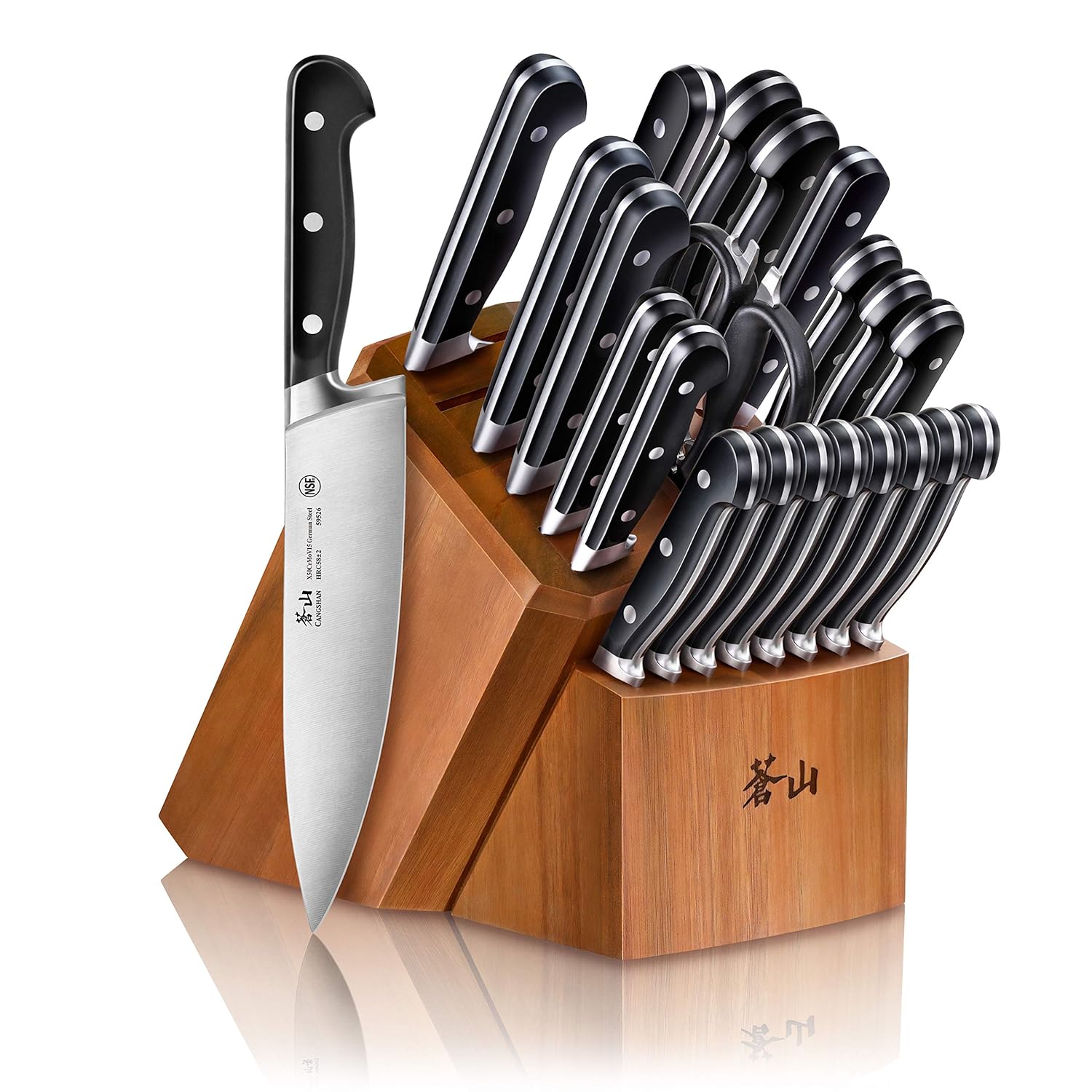 Cangshan V2 Series 1024128 German Steel Forged 23-Piece Knife Block Set Acacia