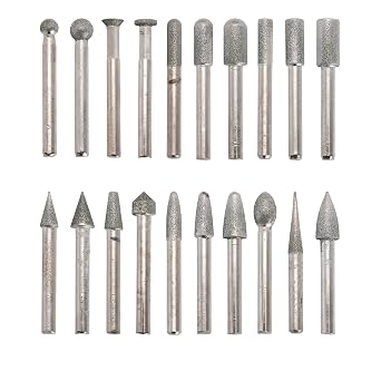 ILOVETOOL 20Pcs 120 Grit Diamond Coated Grinding Burr Set 1/4"6mm Shank | Rotary Tool Accessories for Stone Carving, Granite, Marble, Lapidary, Glass Engraving & Polishing