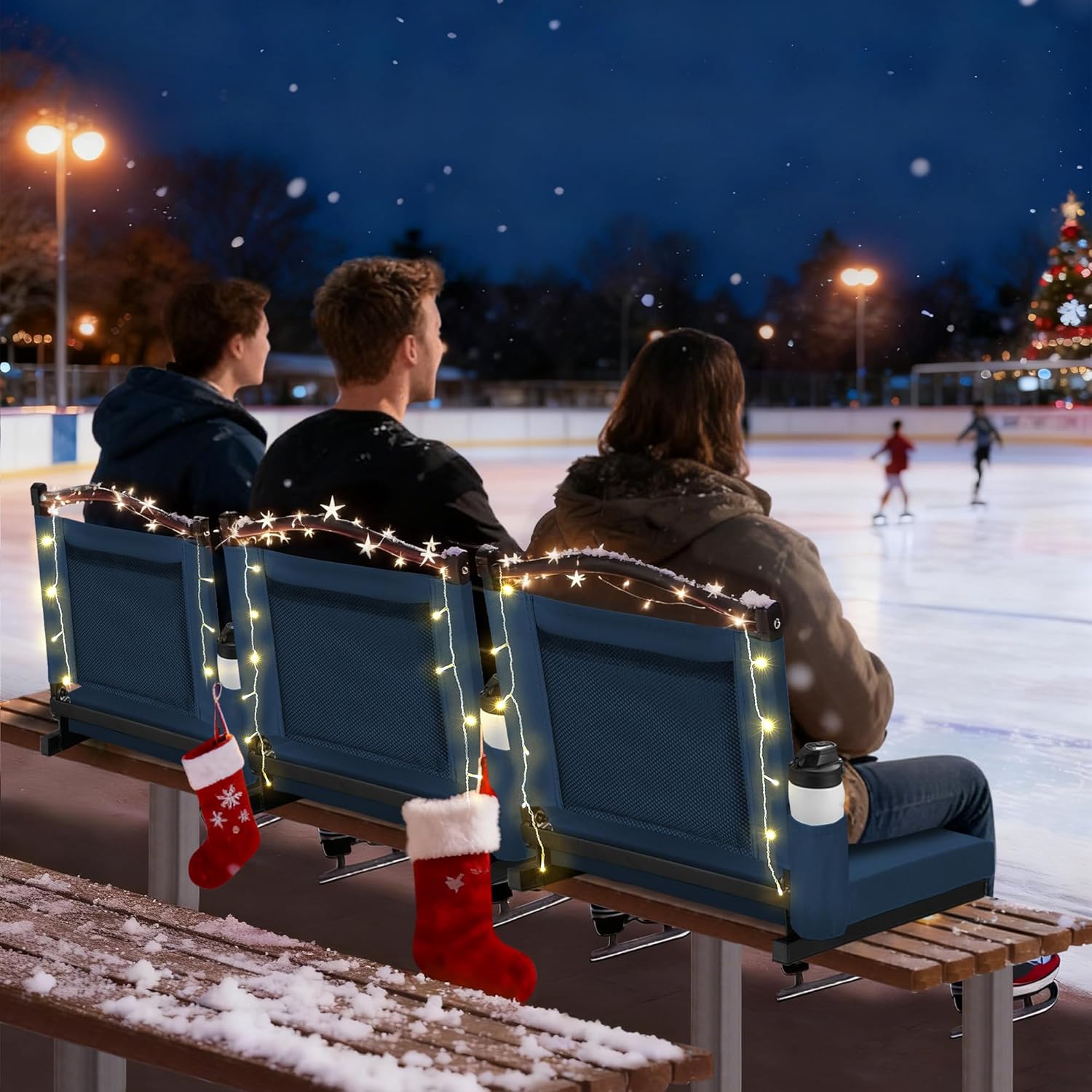 Fragess Bleacher seat, Stadium Seats with Back Support and Thick Cushion, Bleacher Chairs with Shoulder Strap and Side Pocket, Stadium Seat for Bleachers, Perfect for Sports Events(Navy Blue)