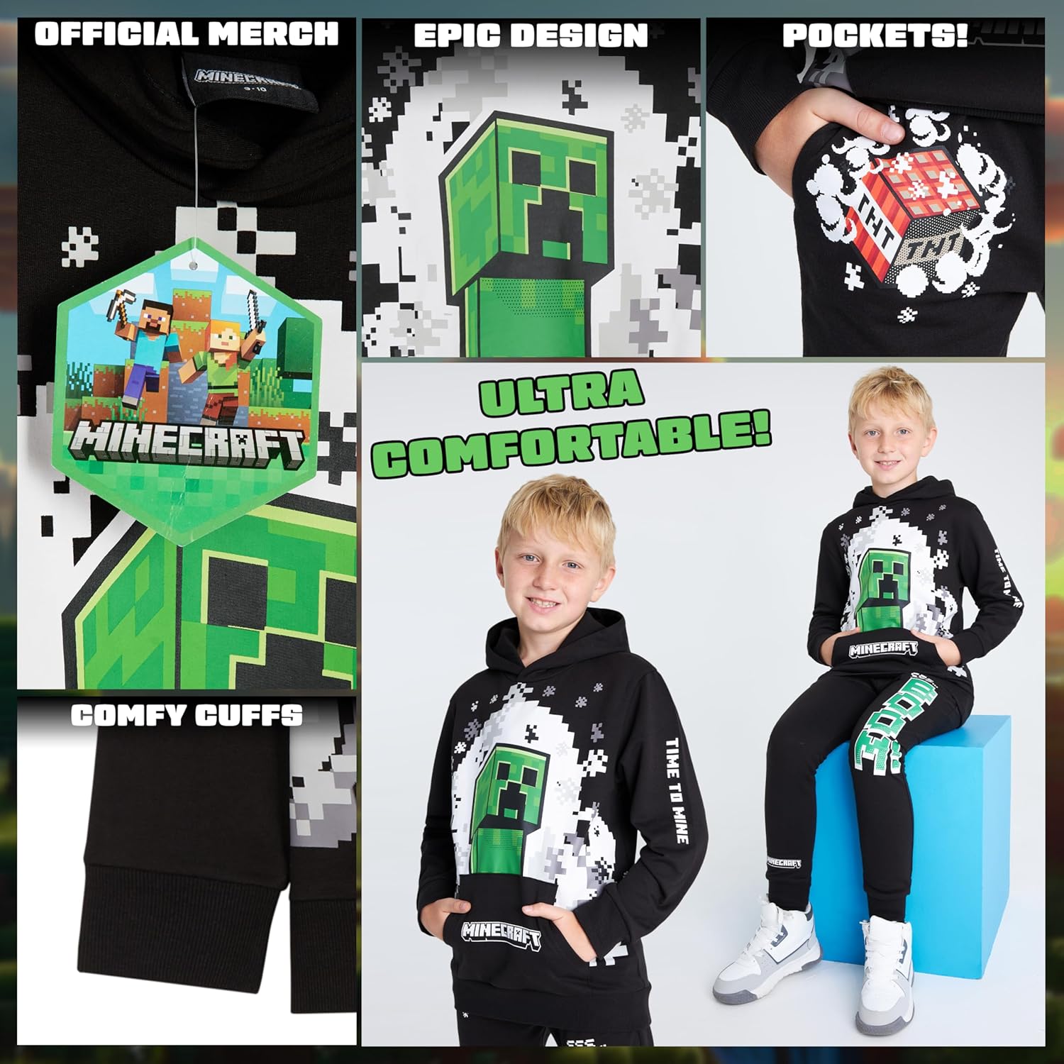 Minecraft Boys Pants Set - Cozy Hoodie and Joggers for Kids - Fun Gifts for Boys - Image 4