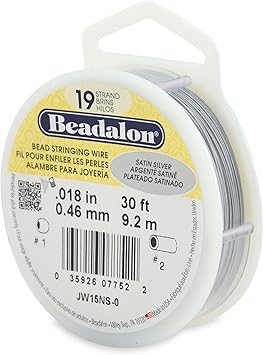 Beadalon 19-Strand Bead Stringing Wire, 0.018-Inch, Satin Silver, 30-Feet, .40 mm