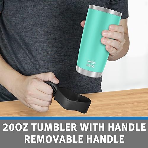 Vista 207 de WETOWETO - Vaso térmico de acero inoxidable de 20 onzas con mango, taza de café con 2 tapas y 2 pajillas, doble pared con aislamiento al vacío, vaso