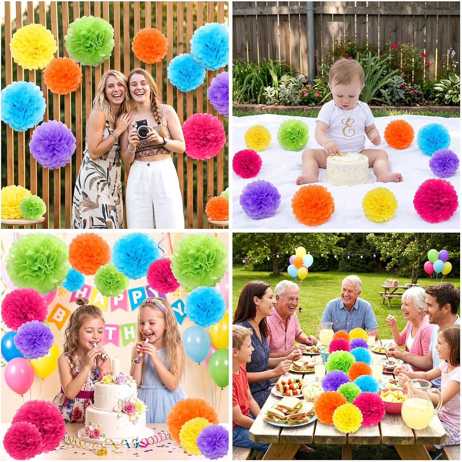 12 Pcs Paper Pom Poms Kit, Tissue Pom Poms, Paper Flower Balls