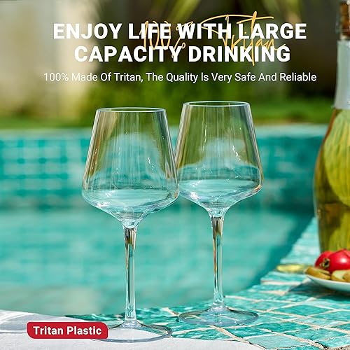 Miniatura 6 de MICHLEY Copas de vino flotantes para piscina, de 15 onzas, irrompibles de plástico Tritan con tallo de vino tinto, ideales para playa, bar, camping,