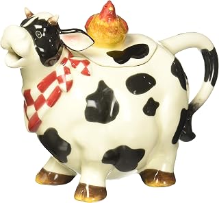 9 Inch Black and White Cow with Chicken Top Collectible Teapot
