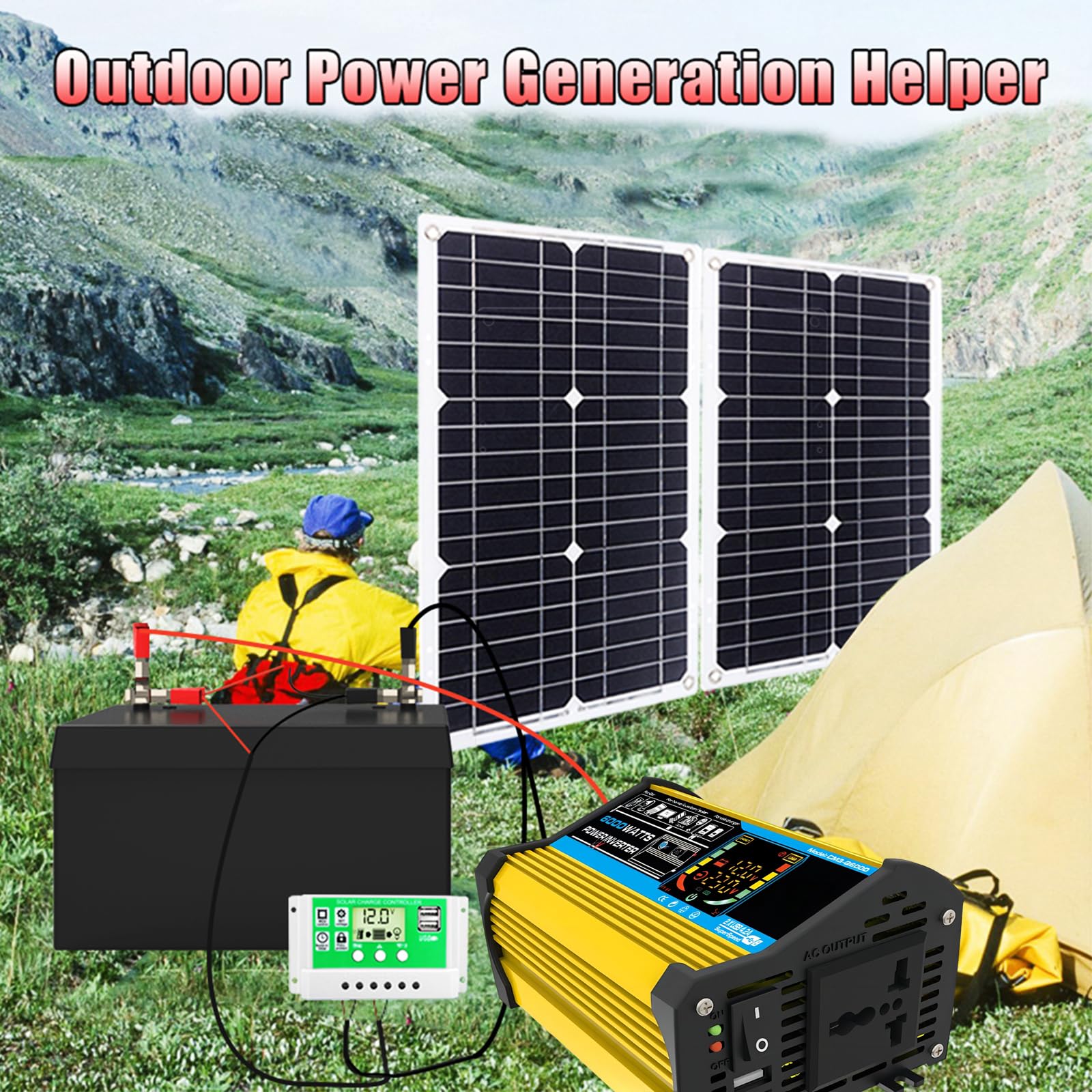 Zestaw monokrystalicznych paneli słonecznych o mocy 100 W z lekkim falownikiem do kamperów, na kemping i łódź – przenośny system zasilania słonecznego(Black,50W)