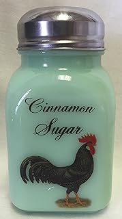 Spice Jar - Square Stove Top Shaker - Jadeite Decaled - Rosso Exclusive - American Made - Mosser Glass USA (Ancona Chicken w/Cinnamon Sugar)