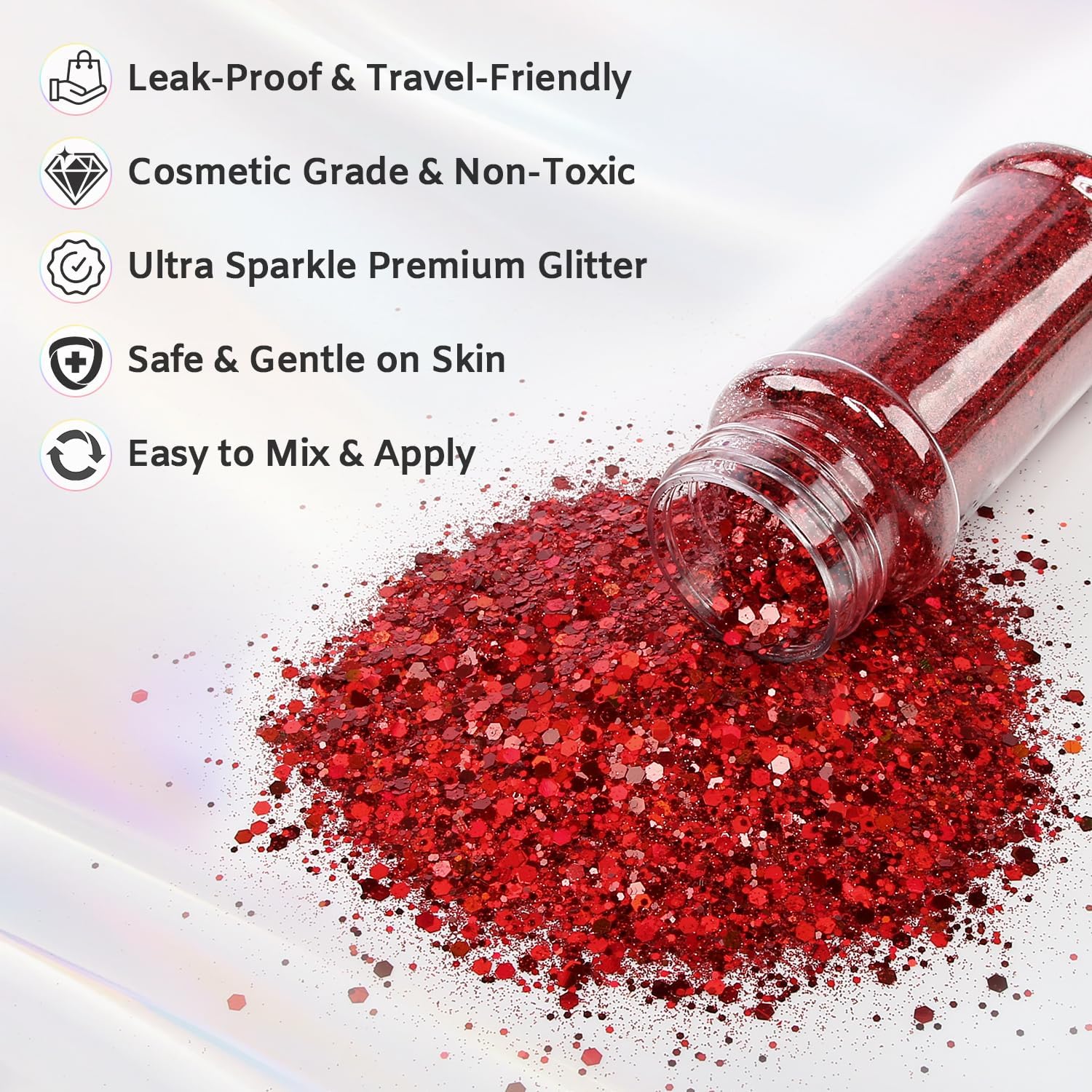 Burgundy Holographic Chunky Glitter, 6oz Craft Glitter Shaker, Cosmetic Grade Body Glitter Bulk for Resin, Nails, Makeup, DIY Crafts