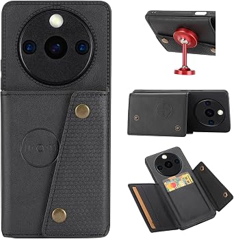Case Compatible with Realme 11 Pro 5G,Compatible with Realme 11 Pro Plus 5G Kickstand [PU Leather + Shell + Card Holder] 2 in 1 Magnetic Cover Black