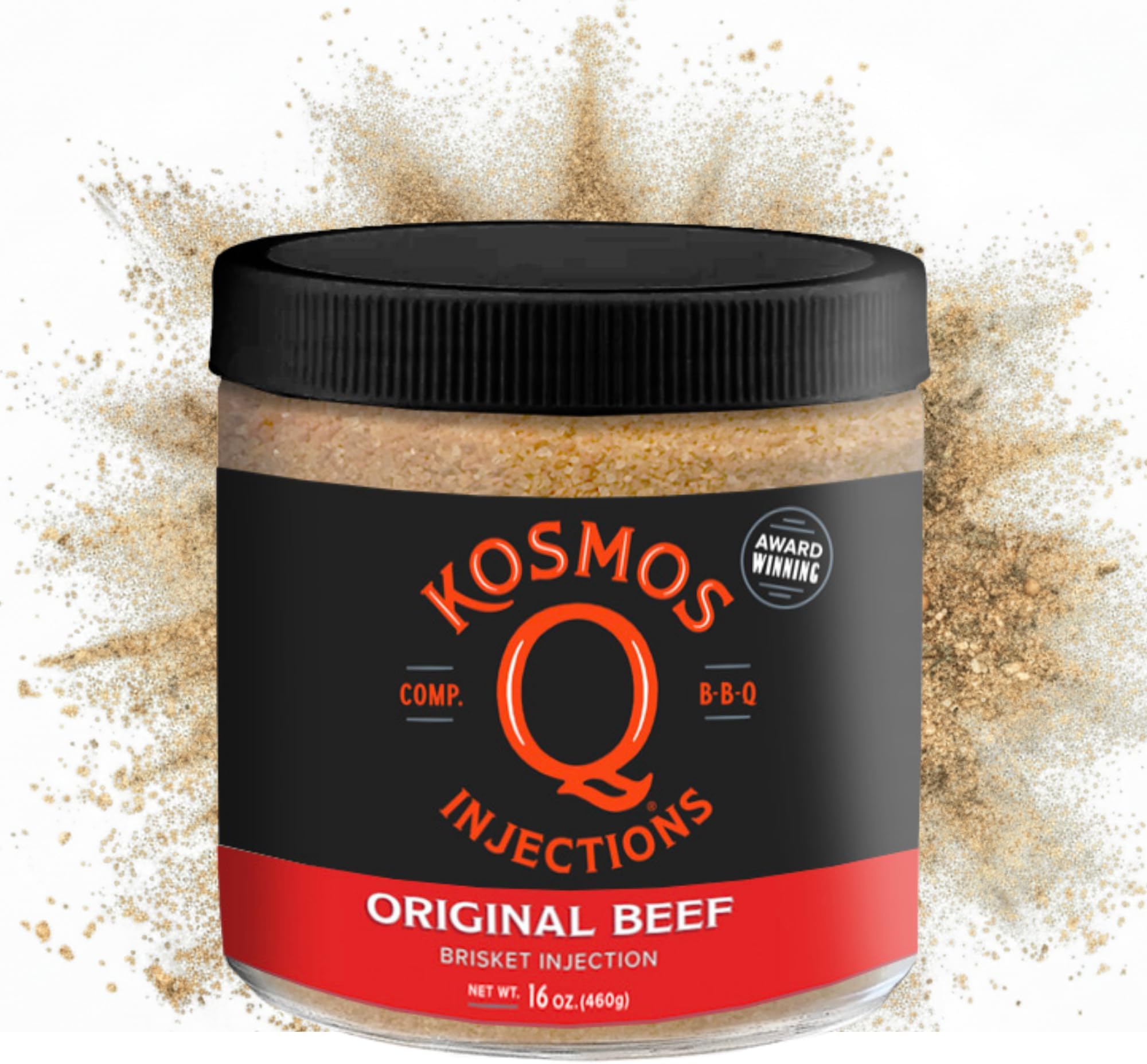 Kosmos Q Original BBQ Beef Injection, Award-Winning Brisket Marinade for Ribs, Roasts, & More, Moisture-Retaining Barbecue and Meat Seasoning, Tender Juicy Flavor, 16 Oz Jar