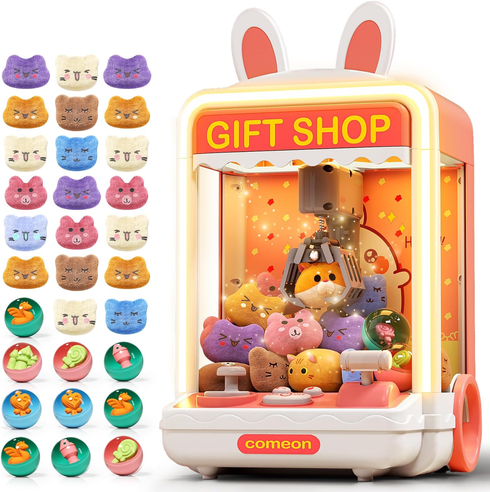 Aiqi 30 PCS Claw Machine for Kids, Mini Vending Machine with Lights Sound, Electronic Prize Dispenser for Kids Girl Ages 3-6, Claw Toys Game Gifts for 3 4 5 6 7 8 Years Old Girls