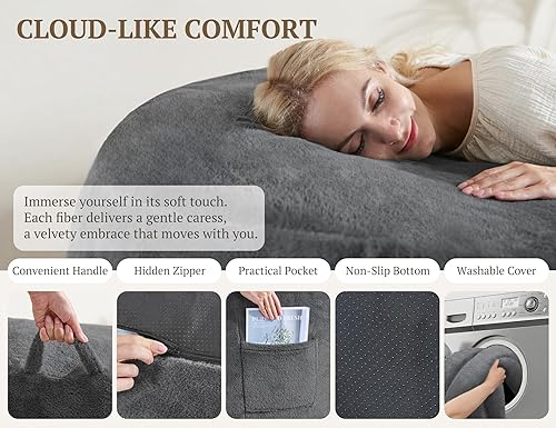 Miniatura 4 de Puf de 3 pies, cómodos puf para adultos, rellenos de espuma viscoelástica de terciopelo de lujo con funda extraíble, puf para adultos con relleno