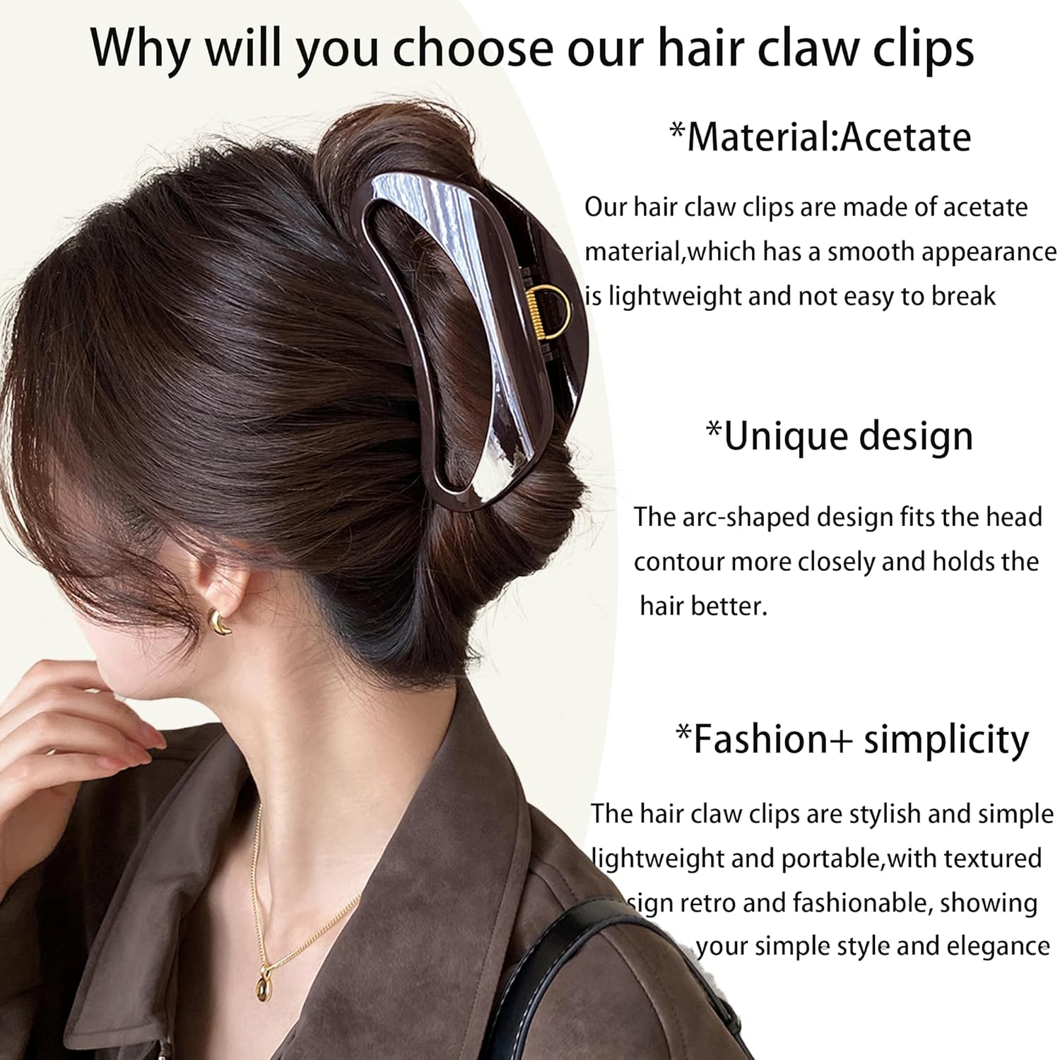 Hair Claw Clips,Acetate Hair Clips for Women for Fine and Thick,Strong Hold,High-End Hair Accessories Are Ideal Gifts for Women (Chocolate color) - Image 4