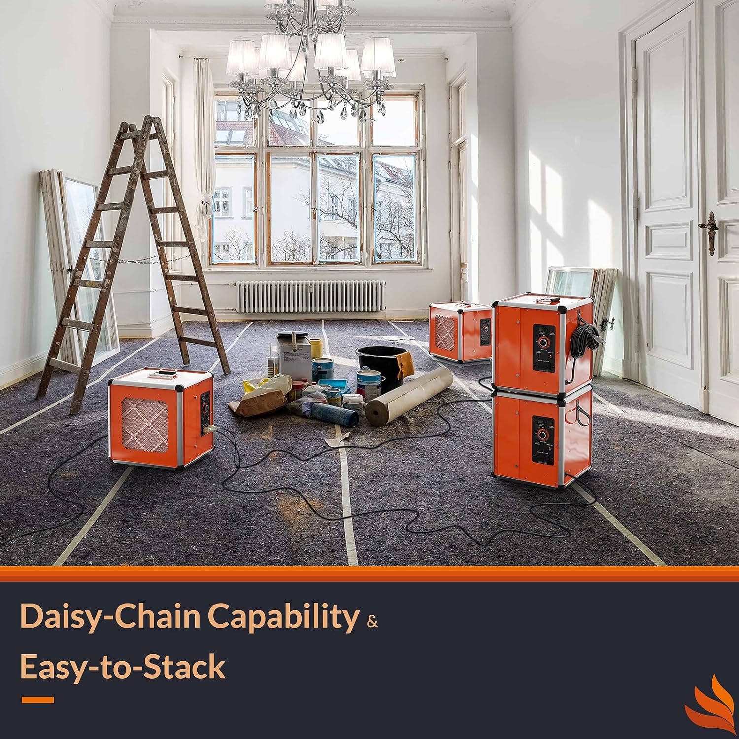 Air Scrubber, Industrial/Commercial Air Purifier with Light/Ion Generator, 5-Stage Filtration, 800 sq.ft, 600 CFM, Stackable, GFCI Outlet, Heavy Duty Negative Air Machine