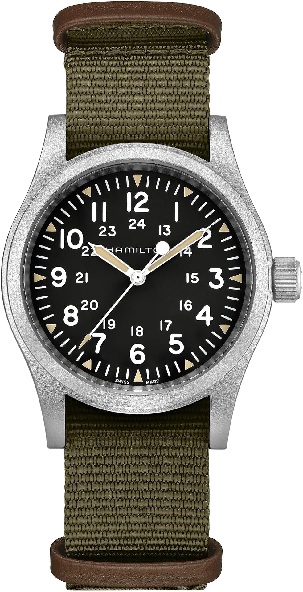 Khaki Field Mechanical Men's Watch, 38mm Stainless Steel Case, Swiss Made, Black Dial Analog Wrist Watch for Men, 50m Waterproof, Sapphire Crystal, Textile Strap