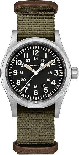 Hamilton Men's Watch Khaki Field Mechanical 38Mm | Swiss Made | 38Mm Stainless Steel Case | Black Dial Analog Watch | Gree...