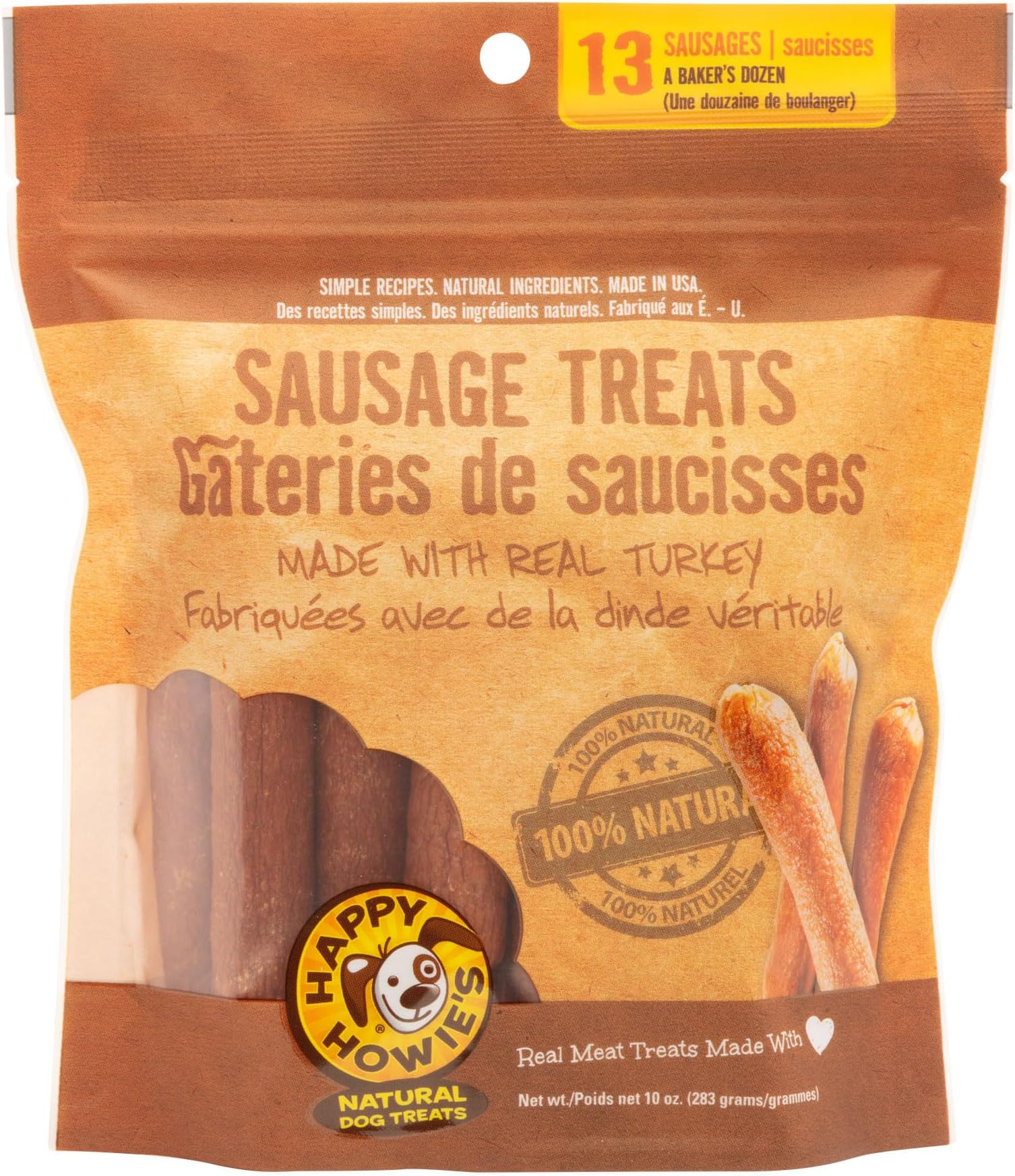 Happy Howie's Sausage Treats, Healthy Dog Treats, Turkey, (Pack of 1)
