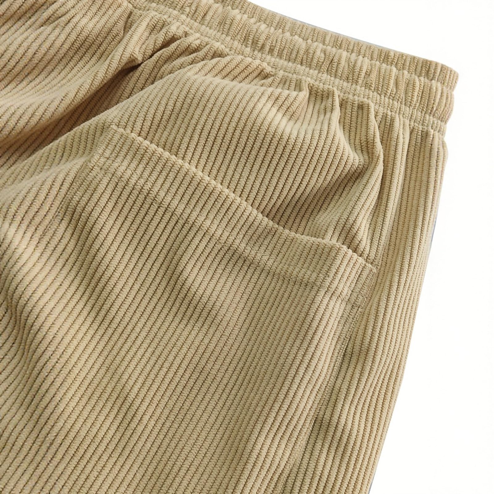 PADOLA Pantalon Velours Côtelé Homme Baggy Taille Elastique Pantalons Cargo avec Poches Décontracté Tricoté Pantalon de Travail Jambes Larges Ample Y2K Pantalons Jogging Sport