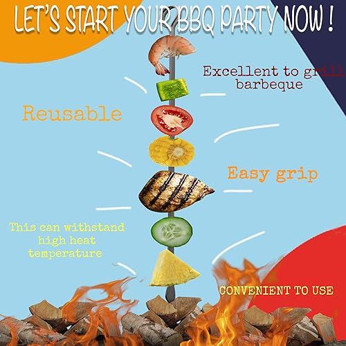 Miniatura 8 de Fit Meal Prep Paquete de 48, 12 pinchos planos de metal de acero inoxidable, palitos para asar a la parrilla, cóctel mediterráneo mexicano, para