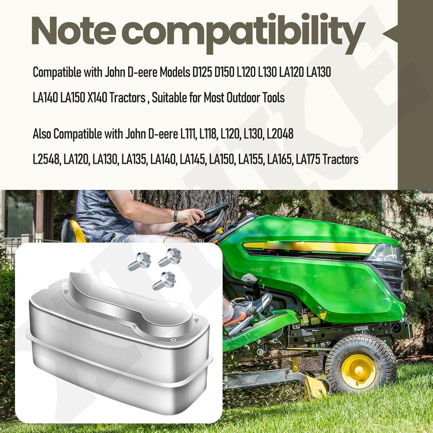 GY21132 Muffler for John D-eere D125 D150 LA150 LA140 L120 LA120 L130 LA130 X140 Tractors, Suitable for Most Outdoor Tools