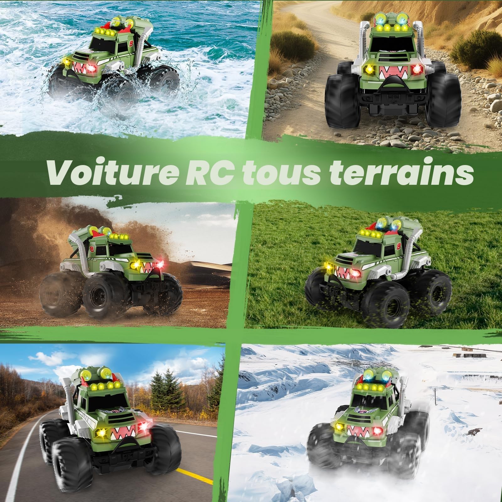 Dysaim Voiture Télécommandée Tout Terrain, Monster Truck Télécommandé, 4WD Voiture Telecommandé Enfant, Jouets pour Enfants Avancés, 2.4 Ghz Amphibie Toys RC Drift, Cadeau Enfant 6-12 Ans