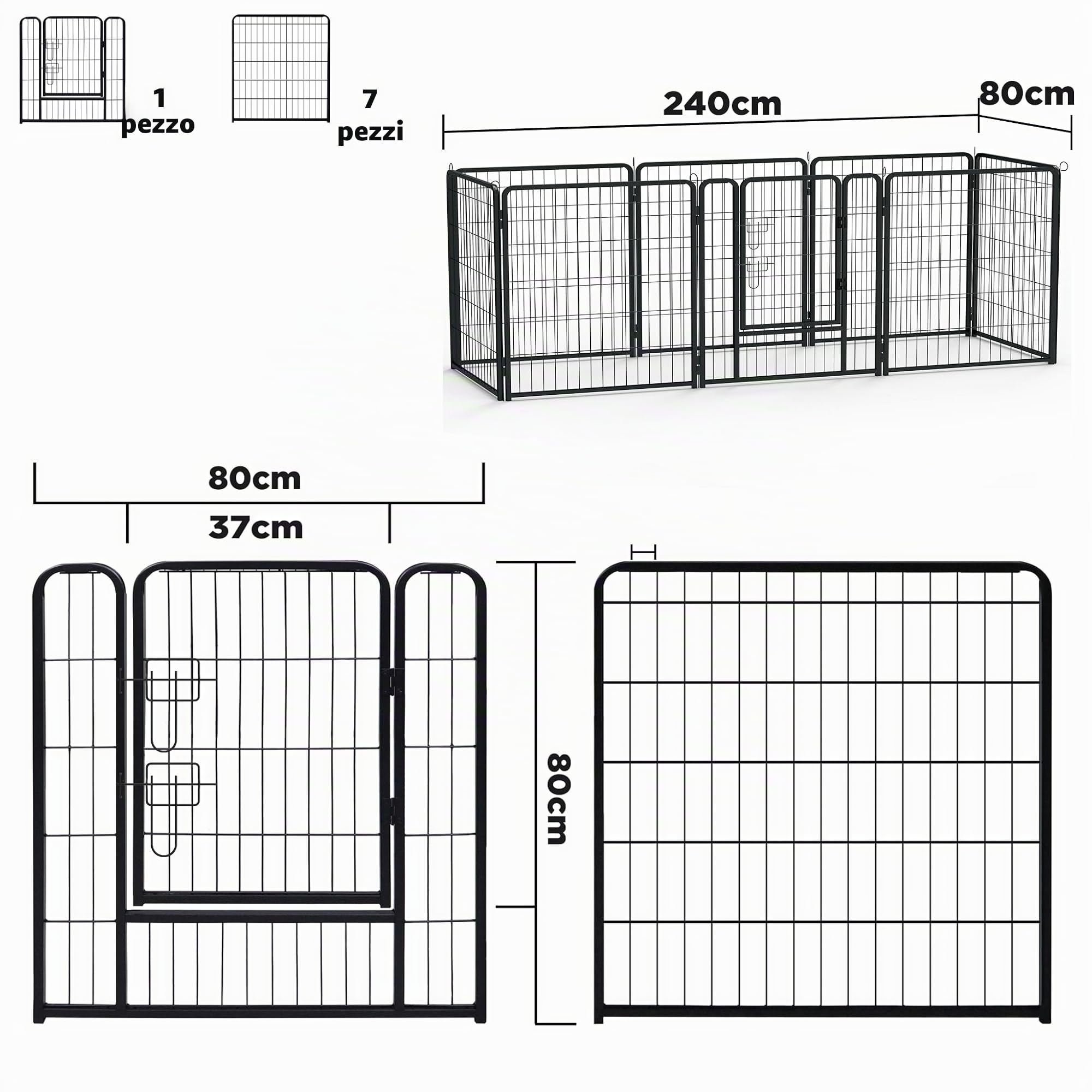 UISEBRT Recinzione per cuccioli con porta, box per cani, flessibile, pieghevole, per cane, gatto, cucciolo, coniglio (80 x 80 cm, 8 pezzi)