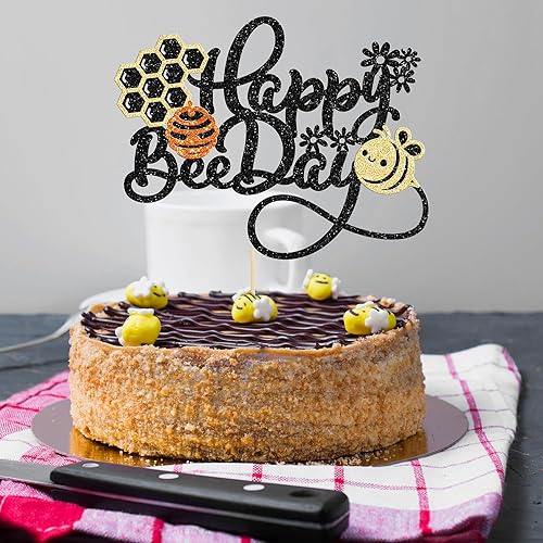 Miniatura 4 de Gyufise 1 decoración para pastel con flor de panal de abeja con purpurina de abejorros para pastel de cumpleaños para temática de abejas, baby