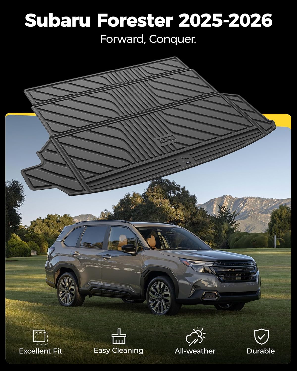 3W Cargo Liner for 2025 2026 Subaru Forester (Not Fit Hybrid & Wilderness), TPE All Weather Custom Fit Car mats for 2025 2026 Forester Cargo Liner Anti-Slip Heavy Duty Accessorious, Black - Image 2