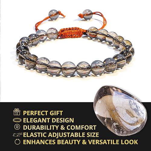 Vista 150 de Adjustable Crystal Bracelet – Gemstone Bead Bracelet with Adjustable Macrame String – Chic Gemstone Bracelet for Men and Women – 8mm Round Healing