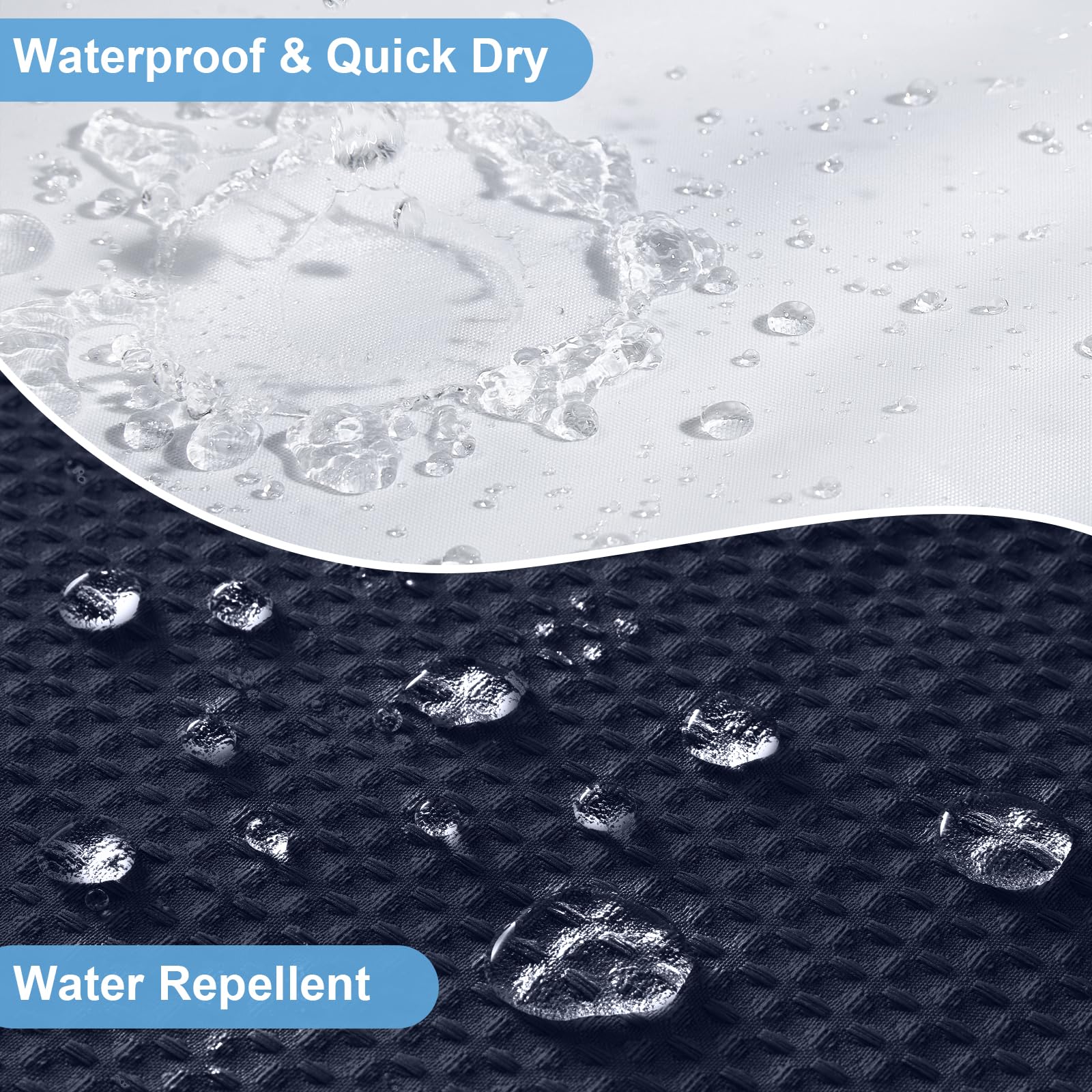 Ensemble de rideau de douche 3 en 1 à texture gaufrée avec doublure imperméable revêtue de TPU et 12 crochets double face améliorés, tailles bien assorties pour un ajustement parfait – Bleu