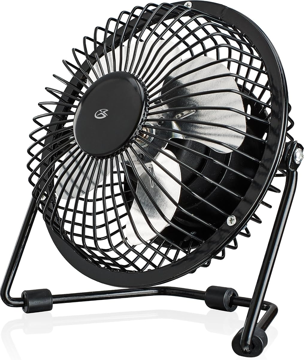 GPX Ventilador de escritorio personal USB de 4" con cabezal ajustable para oficina en casa y viajes